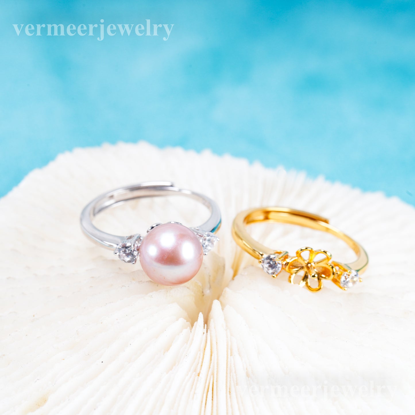 r011072 DIY 6-8mm Natural Freshwater pearl Ring accessory 925 sterling silver Adjustable size engagement jewelry ring for women
