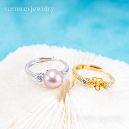 r011072 DIY 6-8mm Natural Freshwater pearl Ring accessory 925 sterling silver Adjustable size engagement jewelry ring for women