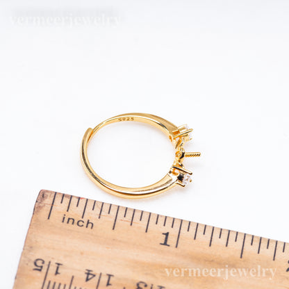 r011072 DIY 6-8mm Natural Freshwater pearl Ring accessory 925 sterling silver Adjustable size engagement jewelry ring for women
