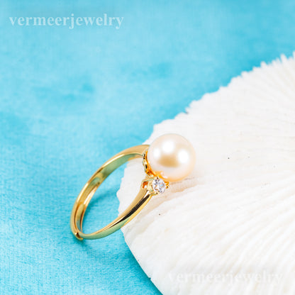r011072 DIY 6-8mm Natural Freshwater pearl Ring accessory 925 sterling silver Adjustable size engagement jewelry ring for women
