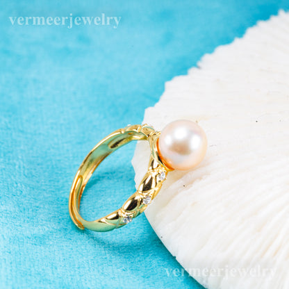 r011073 DIY 6-8mm Natural Freshwater pearl Ring accessory 925 sterling silver Adjustable size engagement jewelry ring for women