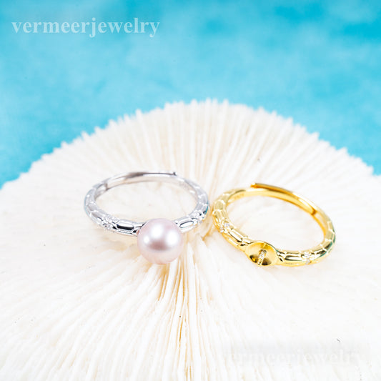 r011074 DIY 6-8mm Natural Freshwater pearl Ring accessory 925 sterling silver Adjustable size engagement jewelry ring for women
