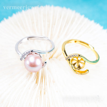 r011076 DIY 6-8mm Natural Freshwater pearl Ring accessory 925 sterling silver Adjustable size engagement jewelry ring for women