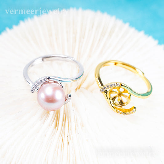 r011076 DIY 6-8mm Natural Freshwater pearl Ring accessory 925 sterling silver Adjustable size engagement jewelry ring for women