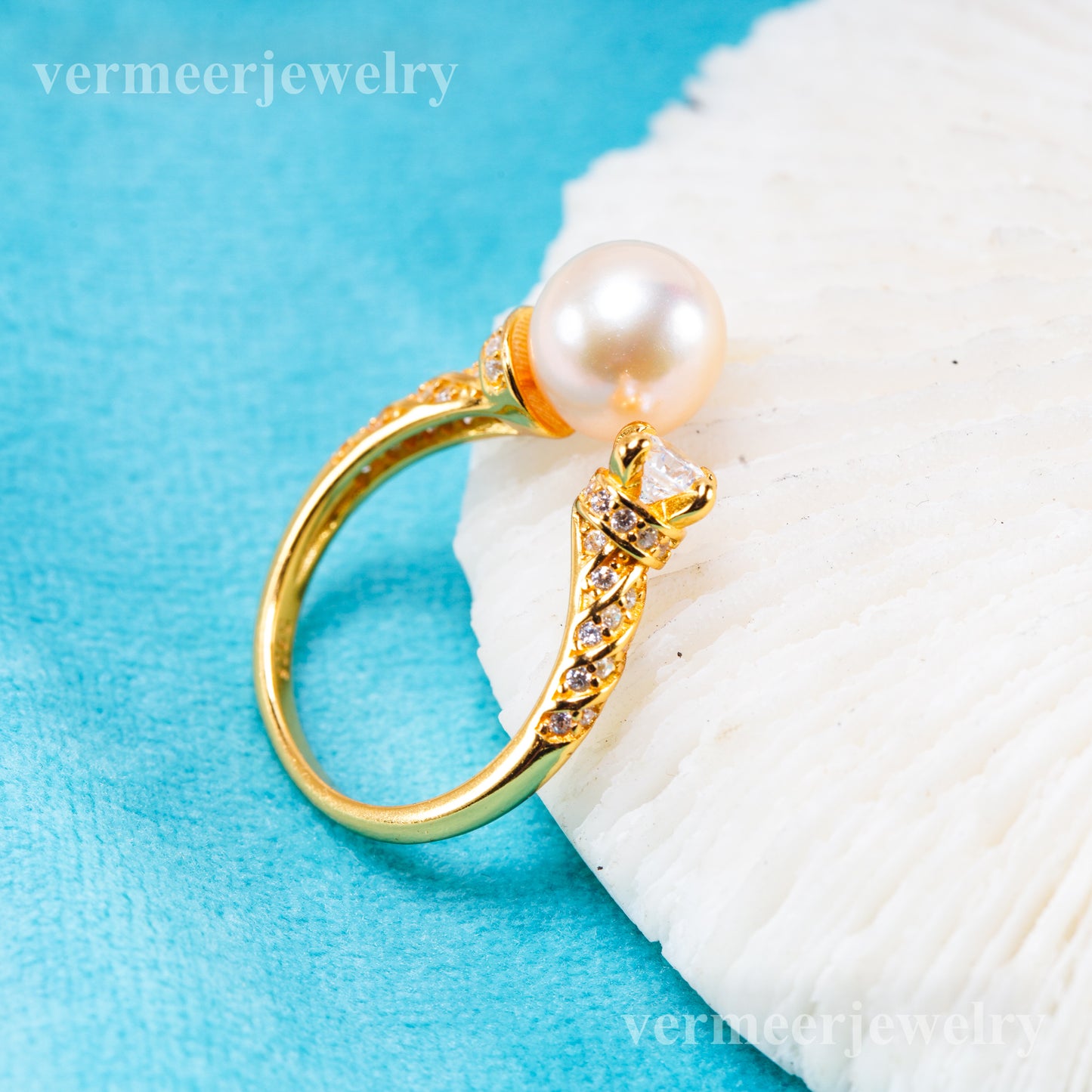 r011077 DIY 6-8mm Natural Freshwater pearl Ring accessory 925 sterling silver Adjustable size engagement jewelry ring for women