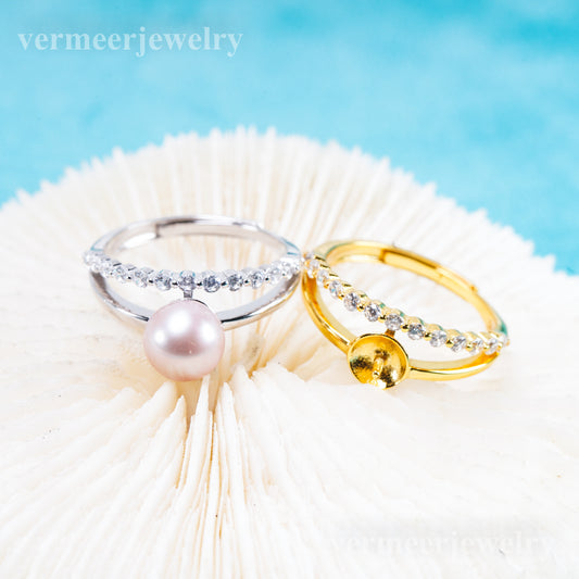 r011078 DIY 6-8mm Natural Freshwater pearl Ring accessory 925 sterling silver Adjustable size engagement jewelry ring for women