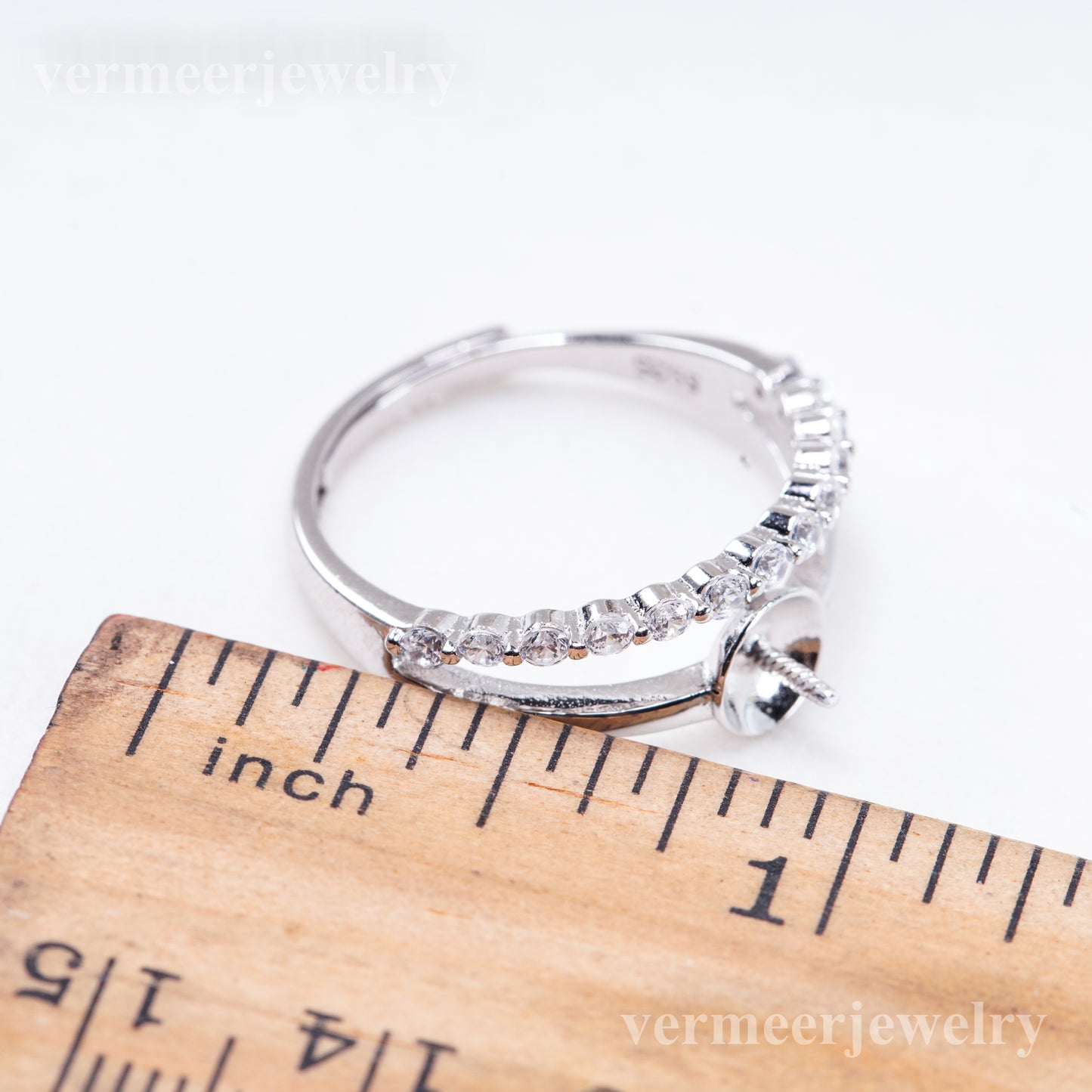 r011078 DIY 6-8mm Natural Freshwater pearl Ring accessory 925 sterling silver Adjustable size engagement jewelry ring for women