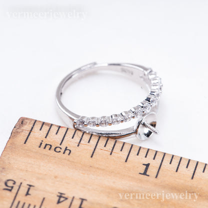 r011078 DIY 6-8mm Natural Freshwater pearl Ring accessory 925 sterling silver Adjustable size engagement jewelry ring for women