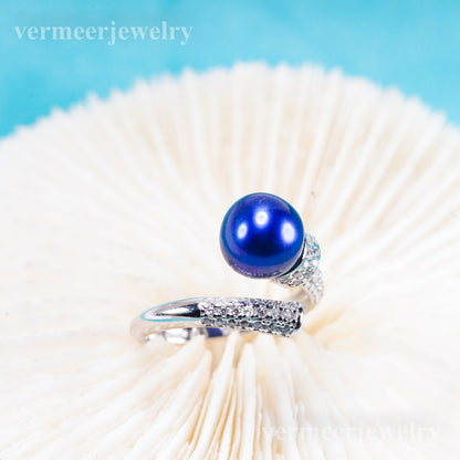 r011079 DIY 6-8mm Natural Freshwater pearl Ring accessory 925 sterling silver Adjustable size engagement jewelry ring for women