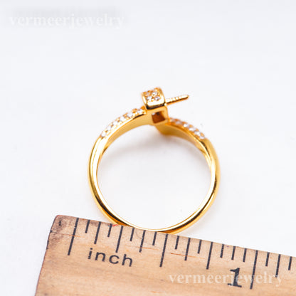 r011079 DIY 6-8mm Natural Freshwater pearl Ring accessory 925 sterling silver Adjustable size engagement jewelry ring for women