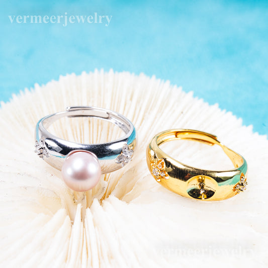 r011080 DIY 6-8mm Natural Freshwater pearl Ring accessory 925 sterling silver Adjustable size engagement jewelry ring for women