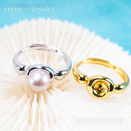 r011081 DIY 6-8mm Natural Freshwater pearl Ring accessory 925 sterling silver Adjustable size engagement jewelry ring for women