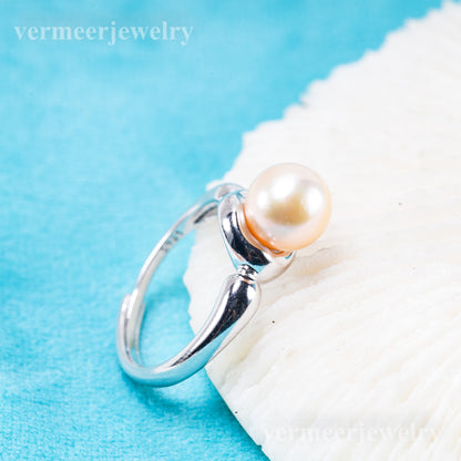 r011081 DIY 6-8mm Natural Freshwater pearl Ring accessory 925 sterling silver Adjustable size engagement jewelry ring for women