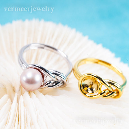 r011082 DIY 6-8mm Natural Freshwater pearl Ring accessory 925 sterling silver Adjustable size engagement jewelry ring for women