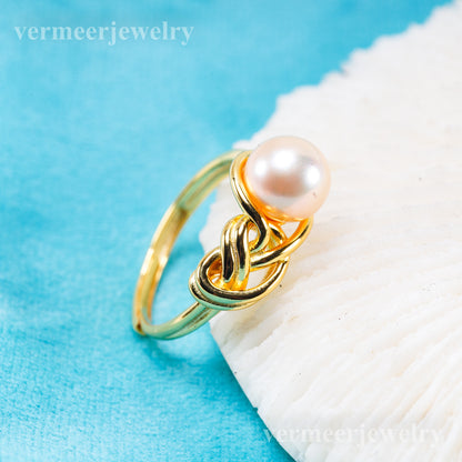 r011082 DIY 6-8mm Natural Freshwater pearl Ring accessory 925 sterling silver Adjustable size engagement jewelry ring for women