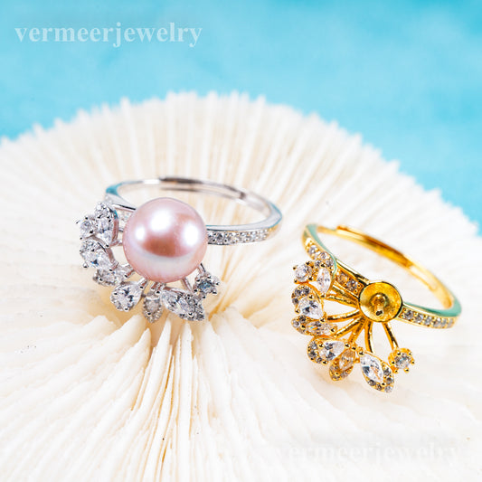 r011083DIY 6-8mm Natural Freshwater pearl Ring accessory 925 sterling silver Adjustable size engagement jewelry ring for women