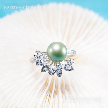 r011083DIY 6-8mm Natural Freshwater pearl Ring accessory 925 sterling silver Adjustable size engagement jewelry ring for women