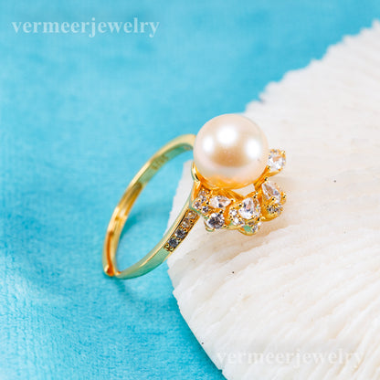 r011083DIY 6-8mm Natural Freshwater pearl Ring accessory 925 sterling silver Adjustable size engagement jewelry ring for women
