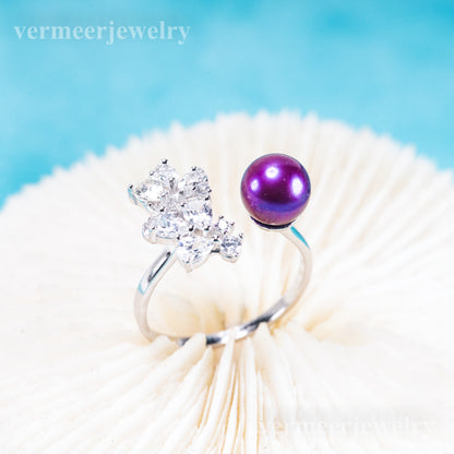 r011085 DIY 6-8mm Natural Freshwater pearl Ring accessory 925 sterling silver Adjustable size engagement jewelry ring for women