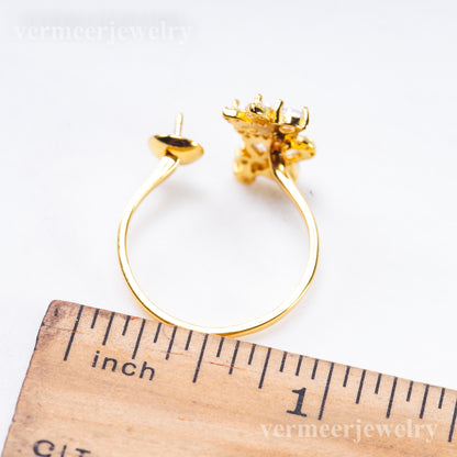 r011085 DIY 6-8mm Natural Freshwater pearl Ring accessory 925 sterling silver Adjustable size engagement jewelry ring for women
