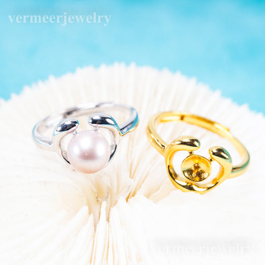 r011086 DIY 6-8mm Natural Freshwater pearl Ring accessory 925 sterling silver Adjustable size engagement jewelry ring for women