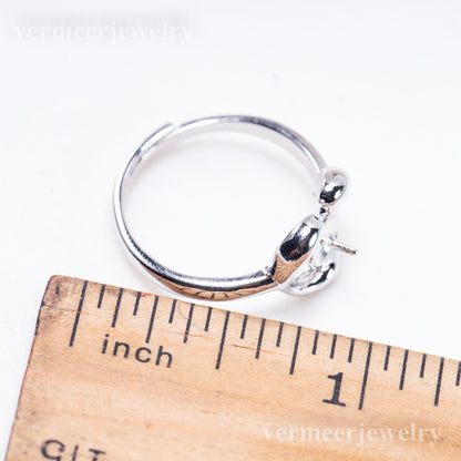 r011086 DIY 6-8mm Natural Freshwater pearl Ring accessory 925 sterling silver Adjustable size engagement jewelry ring for women