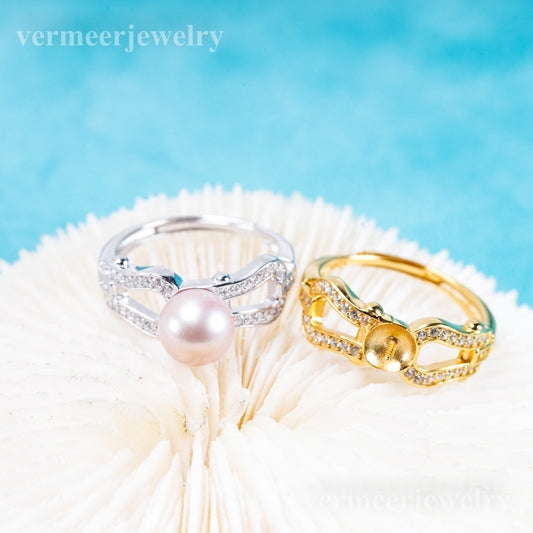 r011087 DIY 6-8mm Natural Freshwater pearl Ring accessory 925 sterling silver Adjustable size engagement jewelry ring for women