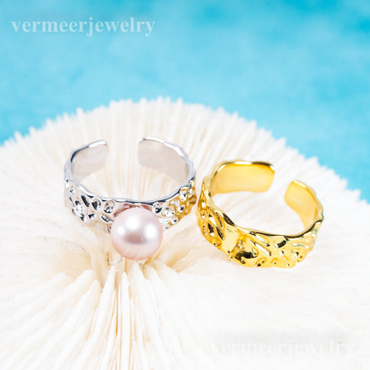 r011088 DIY 6-8mm Natural Freshwater pearl Ring accessory 925 sterling silver Adjustable size engagement jewelry ring for women
