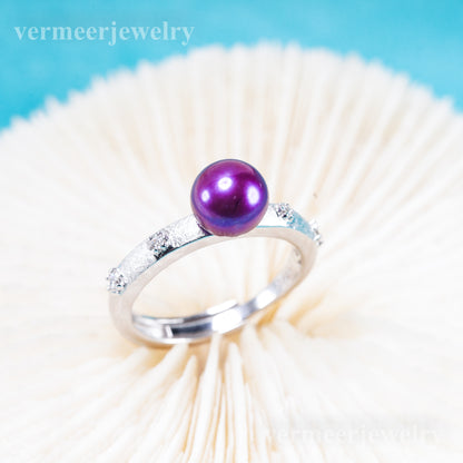 r011089 DIY 6-8mm Natural Freshwater pearl Ring accessory 925 sterling silver Adjustable size engagement jewelry ring for women