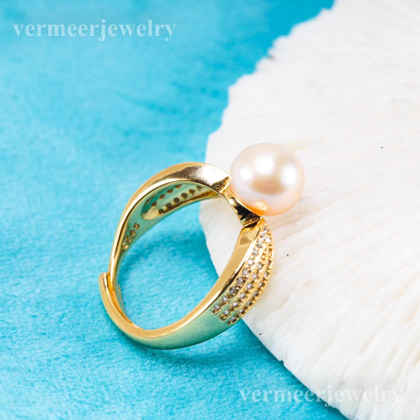 r011091 DIY 6-8mm Natural Freshwater pearl Ring accessory 925 sterling silver Adjustable size engagement jewelry ring for women