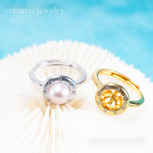 r011092 DIY 6-8mm Natural Freshwater pearl Ring accessory 925 sterling silver Adjustable size engagement jewelry ring for women