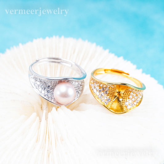 r011093 DIY 6-8mm Natural Freshwater pearl Ring accessory 925 sterling silver Adjustable size engagement jewelry ring for women