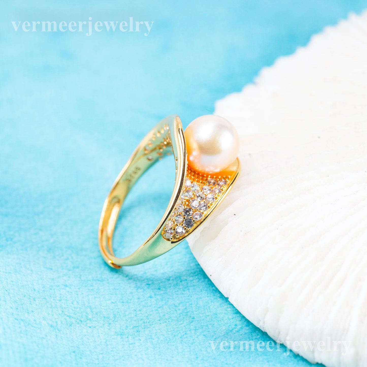 r011093 DIY 6-8mm Natural Freshwater pearl Ring accessory 925 sterling silver Adjustable size engagement jewelry ring for women