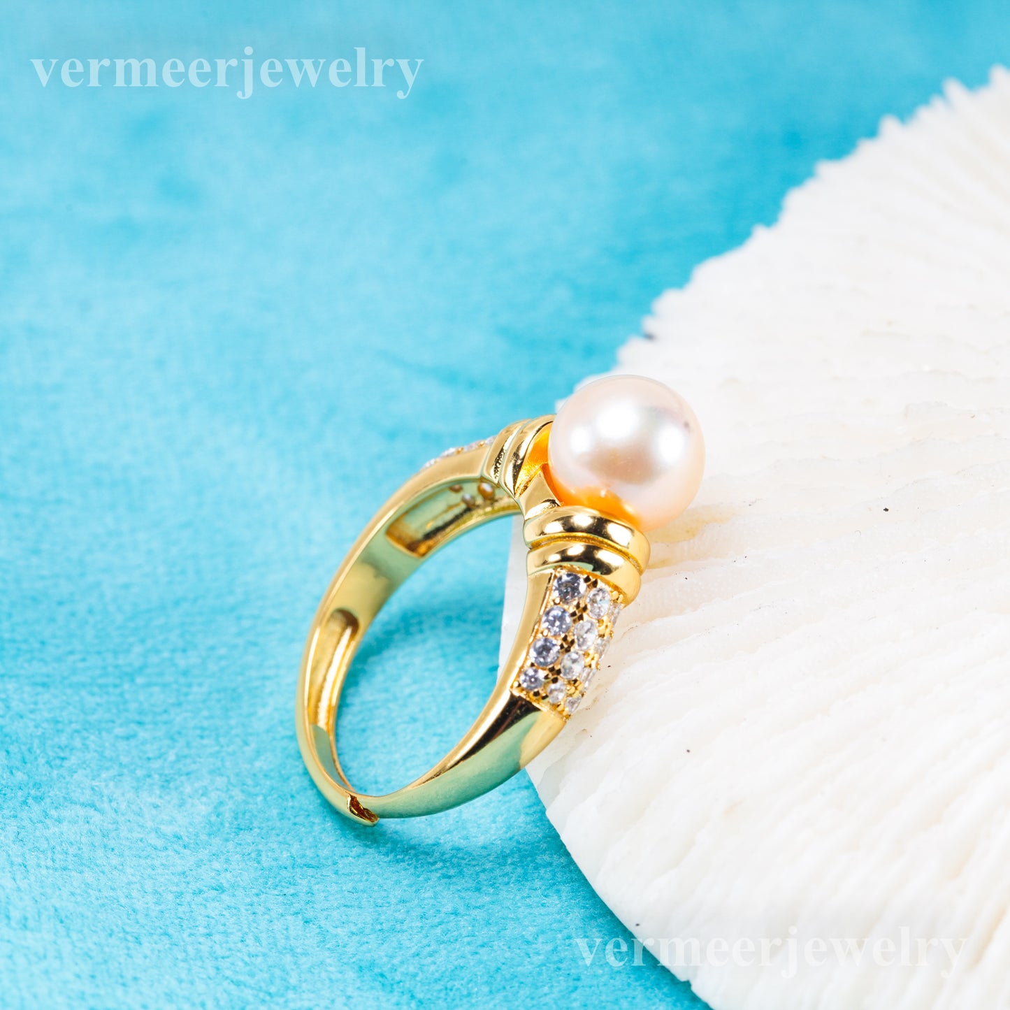 r011097 DIY 6-8mm Natural Freshwater pearl Ring accessory 925 sterling silver Adjustable size engagement jewelry ring for women