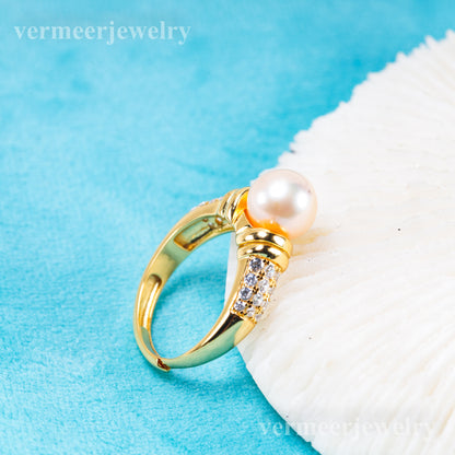 r011097 DIY 6-8mm Natural Freshwater pearl Ring accessory 925 sterling silver Adjustable size engagement jewelry ring for women