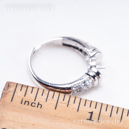 r011097 DIY 6-8mm Natural Freshwater pearl Ring accessory 925 sterling silver Adjustable size engagement jewelry ring for women