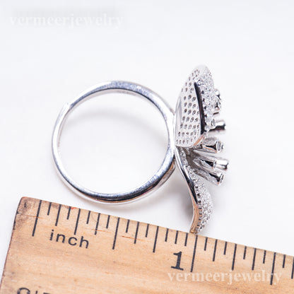 r011014 DIY 6-8mm Natural Freshwater pearl Ring accessory 925 sterling silver Adjustable size engagement jewelry ring for women