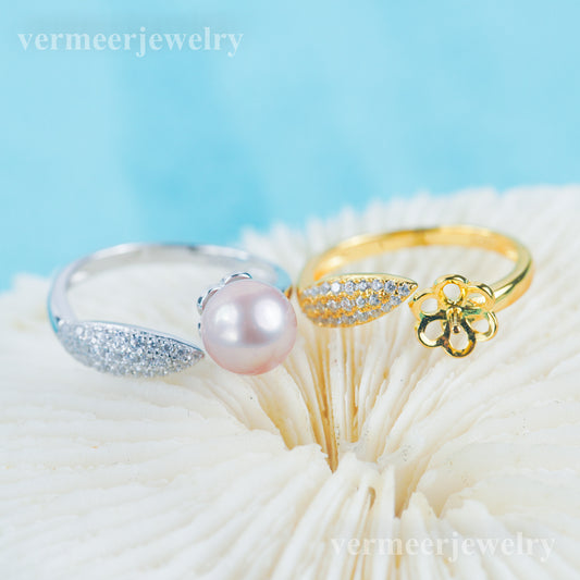 r030972 DIY 6-8mm Natural Freshwater pearl Ring accessory 925 sterling silver Adjustable size engagement jewelry ring for women