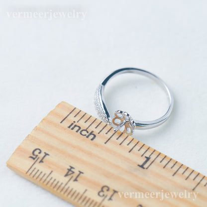 r030972 DIY 6-8mm Natural Freshwater pearl Ring accessory 925 sterling silver Adjustable size engagement jewelry ring for women