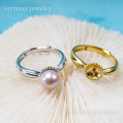 r031015 DIY 6-8mm Natural Freshwater pearl Ring accessory 925 sterling silver Adjustable size engagement jewelry ring for women