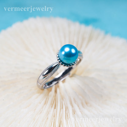 r031015 DIY 6-8mm Natural Freshwater pearl Ring accessory 925 sterling silver Adjustable size engagement jewelry ring for women