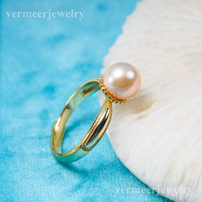 r031015 DIY 6-8mm Natural Freshwater pearl Ring accessory 925 sterling silver Adjustable size engagement jewelry ring for women