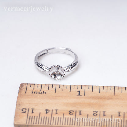r031015 DIY 6-8mm Natural Freshwater pearl Ring accessory 925 sterling silver Adjustable size engagement jewelry ring for women