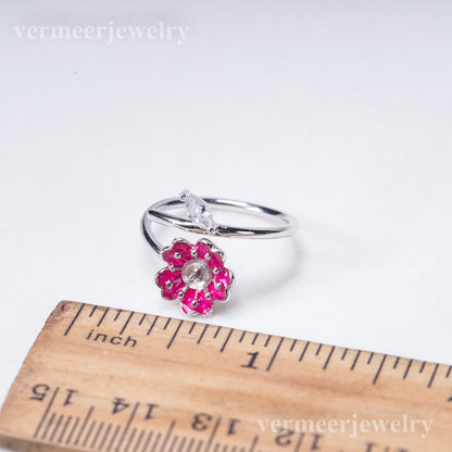 r031017 DIY 6-8mm Natural Freshwater pearl Ring accessory 925 sterling silver Adjustable size engagement jewelry ring for women