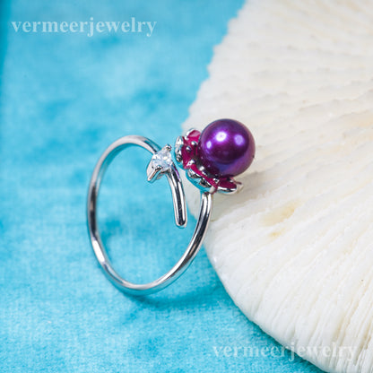 r031017 DIY 6-8mm Natural Freshwater pearl Ring accessory 925 sterling silver Adjustable size engagement jewelry ring for women