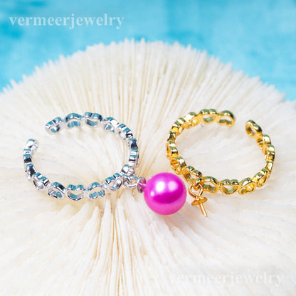 r031018 DIY 6-8mm Natural Freshwater pearl Ring accessory 925 sterling silver Adjustable size engagement jewelry ring for women