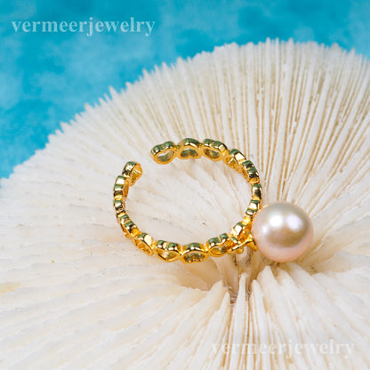 r031018 DIY 6-8mm Natural Freshwater pearl Ring accessory 925 sterling silver Adjustable size engagement jewelry ring for women