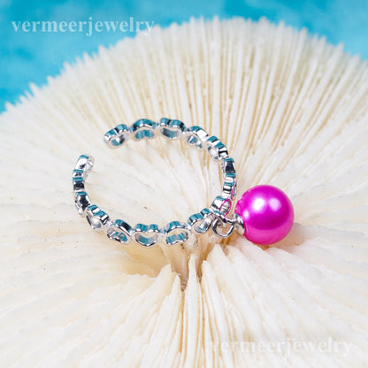 r031018 DIY 6-8mm Natural Freshwater pearl Ring accessory 925 sterling silver Adjustable size engagement jewelry ring for women