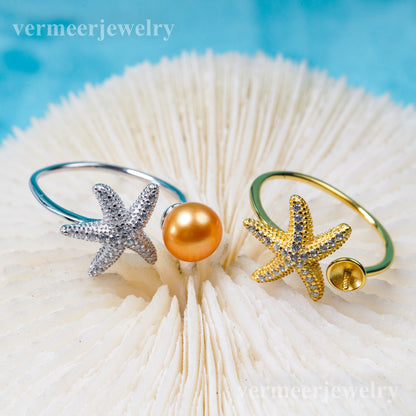 r031019 DIY 6-8mm Natural Freshwater pearl Ring accessory 925 sterling silver Adjustable size engagement jewelry ring for women