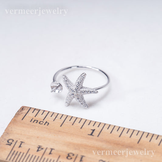 r031019 DIY 6-8mm Natural Freshwater pearl Ring accessory 925 sterling silver Adjustable size engagement jewelry ring for women